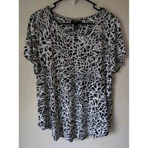 ALFANI Woman Plus Stretch Black/White Geometric Short Sleeve Round Neck Size 1X
